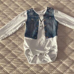 H&M White and Blue Baby Onesie